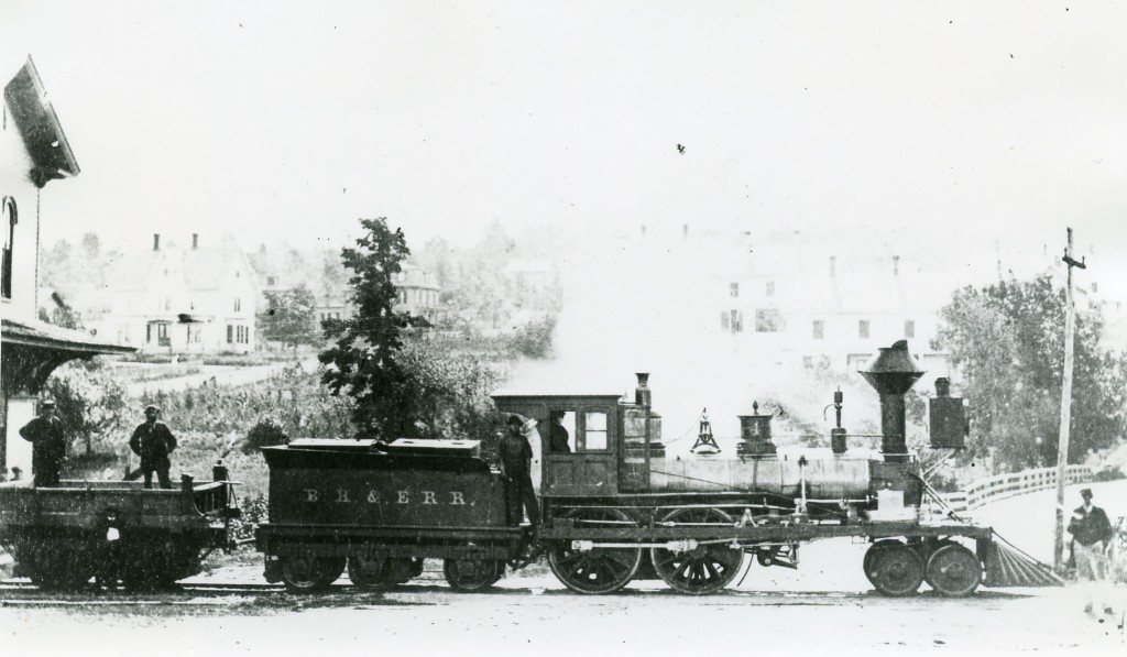 The "Hookset," built in 1842 at the Hinkley & Drury Shops for the Concord Railroad.  Was Locomotive #1 of the Boston, Hartford & Erie Railroad in 1863, then the New York & New England Railroad's Locomotive #1 in 1871.  From the Frances D. Donovan Papers, Archives & Special Collections, University of Connecticut Libraries.