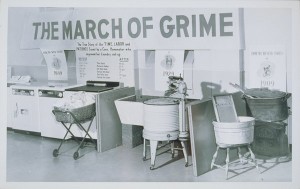 These laundry methods were on display during Farm Week, in 1949, at the University of Connecticut, to show how labor-saving new washing machines can be for the modern household.