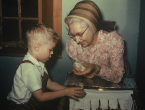 Photograph of Darryl Thompson as a small child, with Eldress Bertha Lindsay of the Canterbury, New Hampshire Shakers