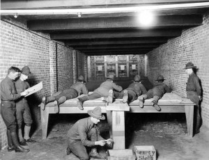 Rifle range, Hawley Armory basement, circa 1920